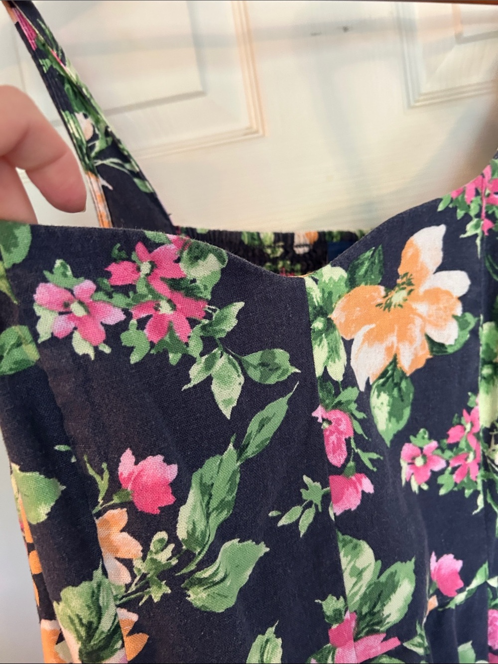 Old Navy Navy Floral Midi Dress with Pink & Yellow Flowers - Picture 5 of 7